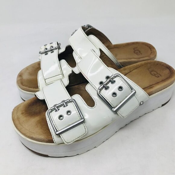 Ugg Cammie White Platform Patent Leather Sandals Size US 7 EUR 38 - Picture 5 of 8